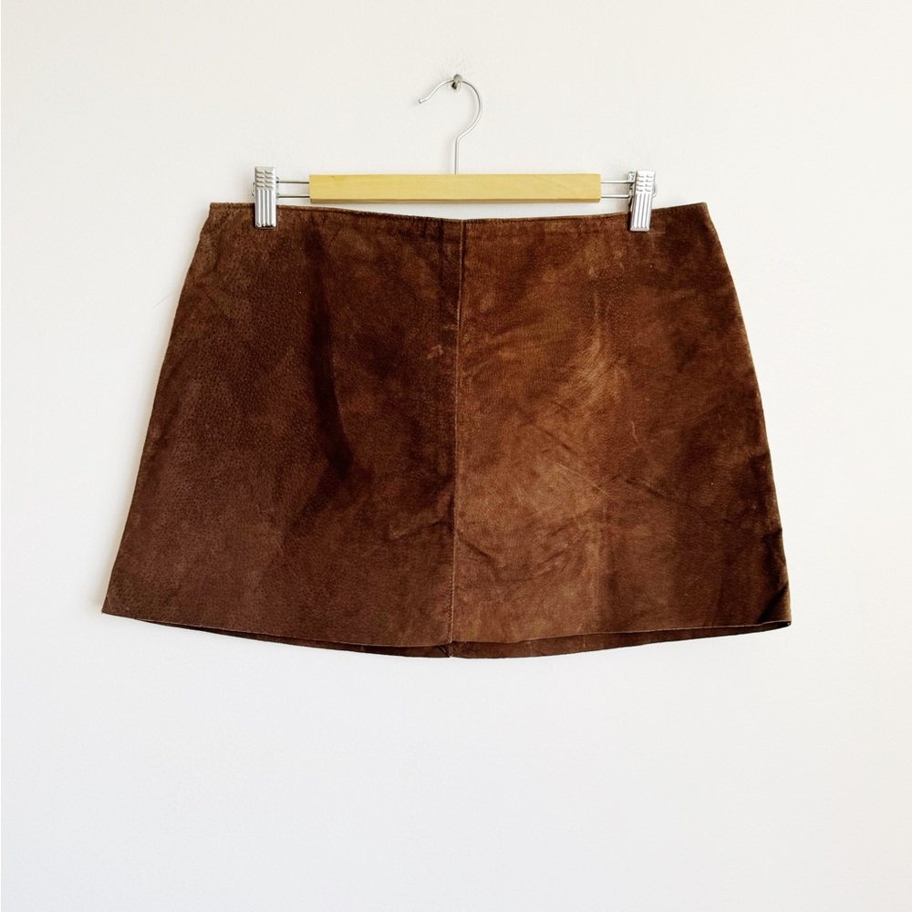 dark brown suede leather mini skirt